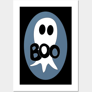 Cute Halloween ghost cartoon with BOO text Posters and Art